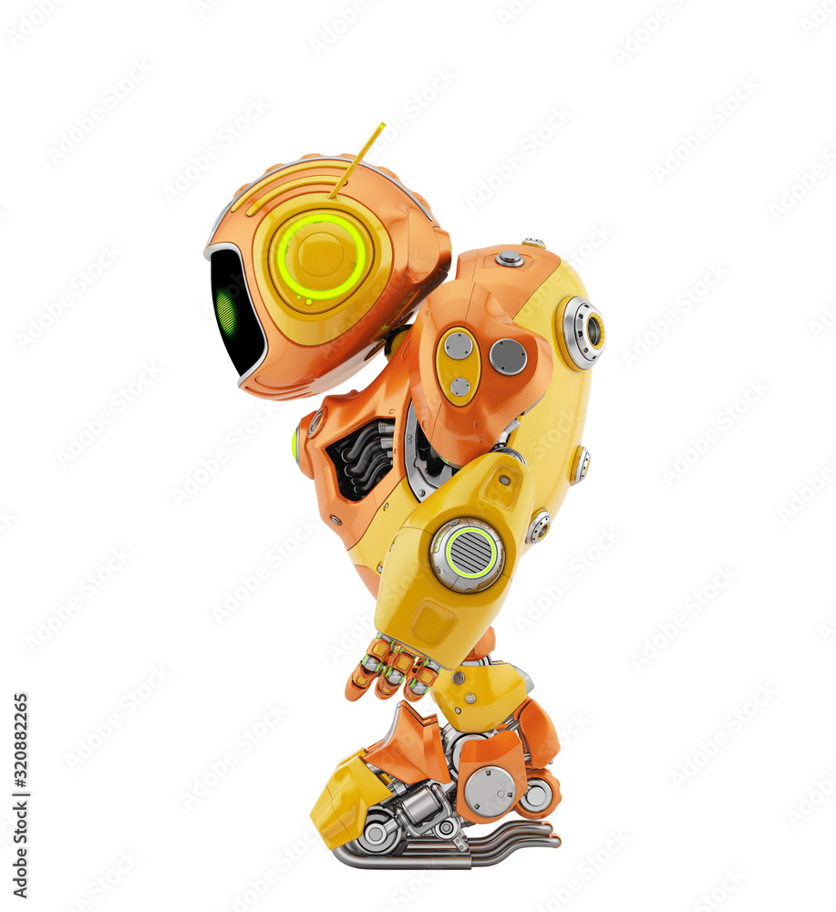 Poster smart robotic controlled bot, side 3d rendering