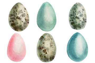 set of easter eggs on an isolated white background, festive design, watercolor clipart