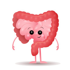 Cartoon bowels vector illustration. Cheerful character, human organ, face. Anatomy for kids, healthcare, digestive system concept