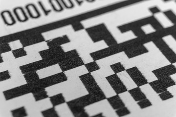 Close up of data matrix bar code label from warehouse inventory tracking system
