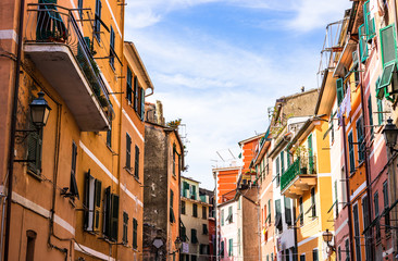 Detail of the narrow streets of Portofino village in Cinque Terre, Italy