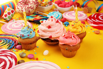 cupcakes with frosting and sprinkles