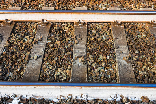 Detail view of railway tracks, parallel railways