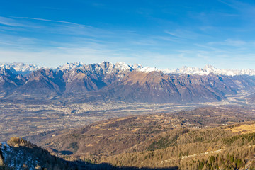 The view of Belluno and the Dolomites from the Navegal ski resort, Italy