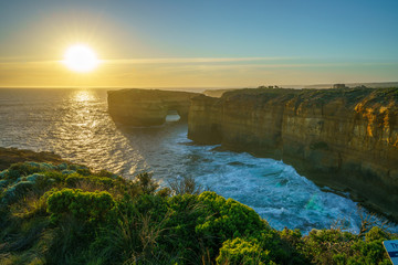 island arch at sunset, great ocean road in victoria, australia