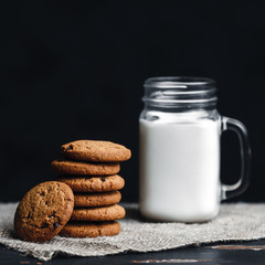 chocolate chip cookies and milk