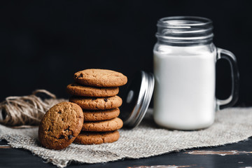 chocolate chip cookies and milk
