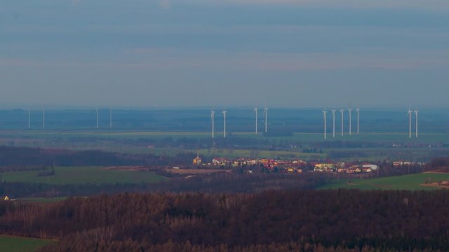 The windmills of Zlotoryja, Poland by the Wilcza G&oacute;ra mountain - time lapse