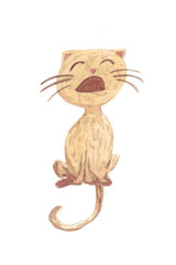 March cat sits and screams at the top of his breath. Watercolor Hand drawn Illustration