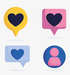 social media speech bubble love heart chat avatar set