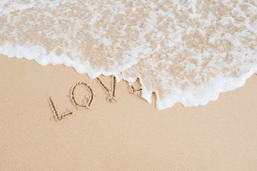 the inscription on the sand is washed away by a sea wave