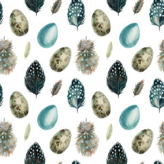 Materiał do szycia watercolor seamless pattern, feathers and eggs, easter background, digital paper