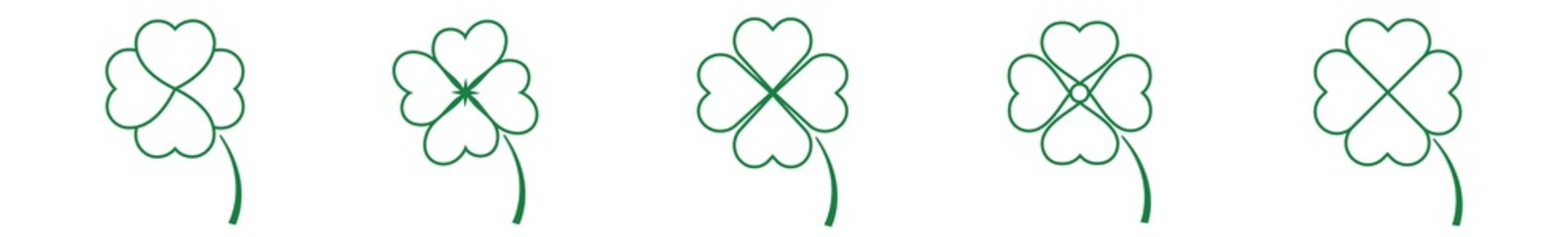 Shamrock Icon Green Shape | Shamrocks | Four Leaf Clover | Irish Symbol | St Patrick's Day Logo | Luck Sign | Isolated | Variations
