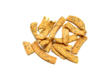 Several pieces of the legume chips. Made from peas flour and baked with only few oil. 