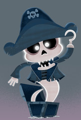 Ghostly pirate with treasure illustration