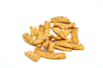 Several pieces of the legume chips. Made from peas flour and baked with only few oil. 