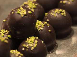 ZURICH, SWITZERLAND - NOVEMBER 30, 2019: Close up of swiss chocolate candies