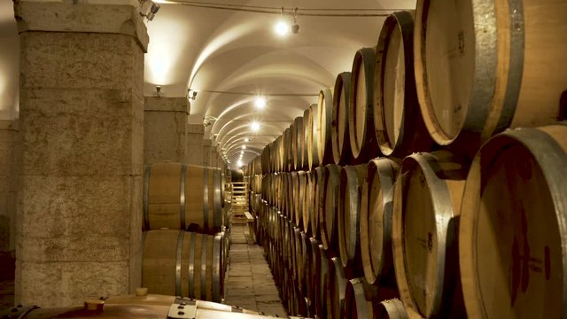 Old wine cellar basement with barrels