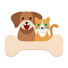 illustration of a cute dog with a cat with a bone on a white background