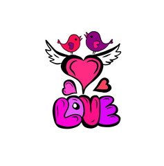 Fototapeta na wymiar Multi-colored cute birds in love. Happy Valentine's Day. Vector illustration