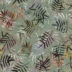 Seamless palm pattern with tropical leaves. For  greeting card, poster, textile, wallpaper, print, branding.