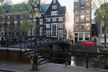 Amsterdam, Holland - April 22: Bridge over the canal on April 22, 2017 in Amsterdam, Holland.