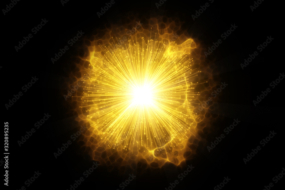 Poster abstract explosion background. exploding gold particles.