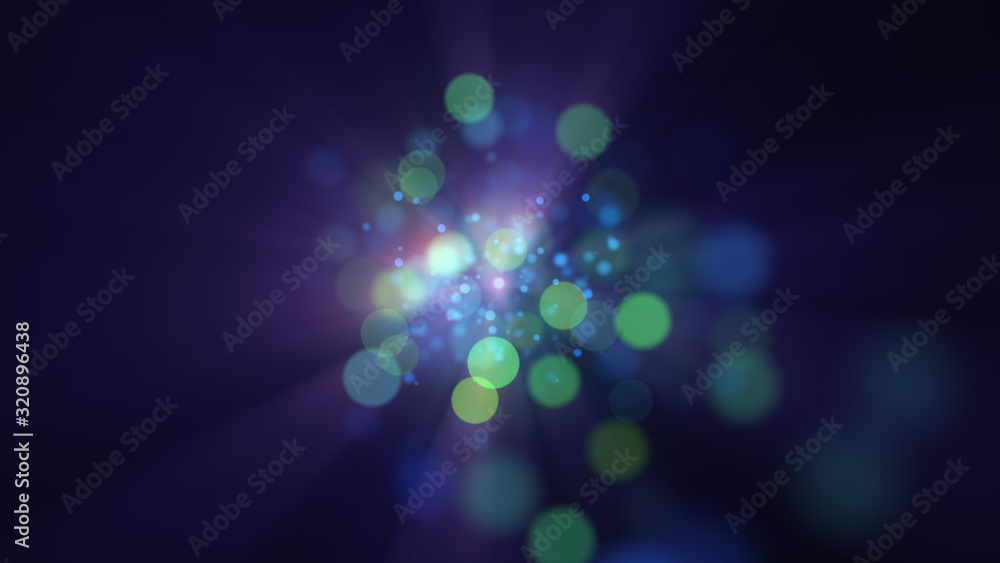 Poster abstract explosion background. exploding particles. blue and green.
