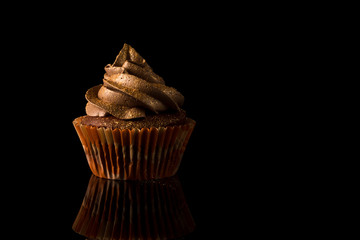 Cupcake with Gold dust on top, black background, copy space