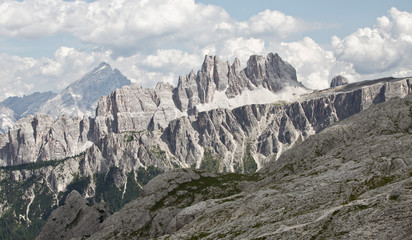 Hiking Dolomites mountains of Passo Giau. Peaks in South Tyrol in the Alps of Europe.