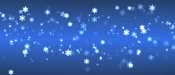Snowflakes background. Falling snow flakes. Merry Christmas. Blue gradient