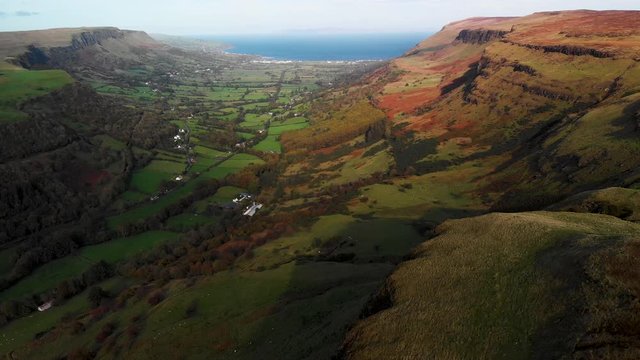 Aerial view. Glenariff is a valley of County Antrim, Northern Ireland.
