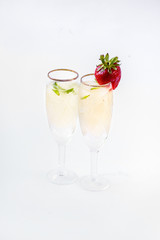Fresh strawberries and champagne glasses