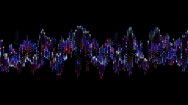 Abstract blue and pink technology background. Lines texture. Motion dots. Black backdrop. Futuristic wallpaper.