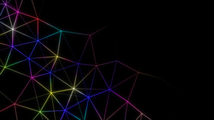 Naklejka premium Abstract cg polygonal grid multicolor neon triangles. Geometric light motion background. Lowpoly wireframe