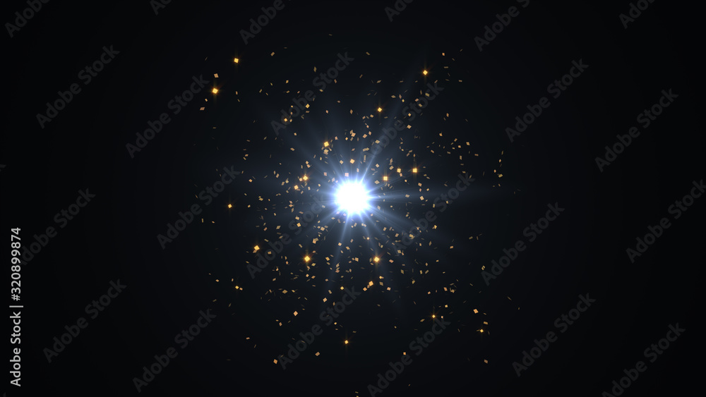 Poster abstract explosion background. exploding gold particles.