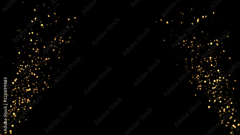 Aufkleber confetti explosion. falling golden particles. isolated on black. exploding firework. gold color.