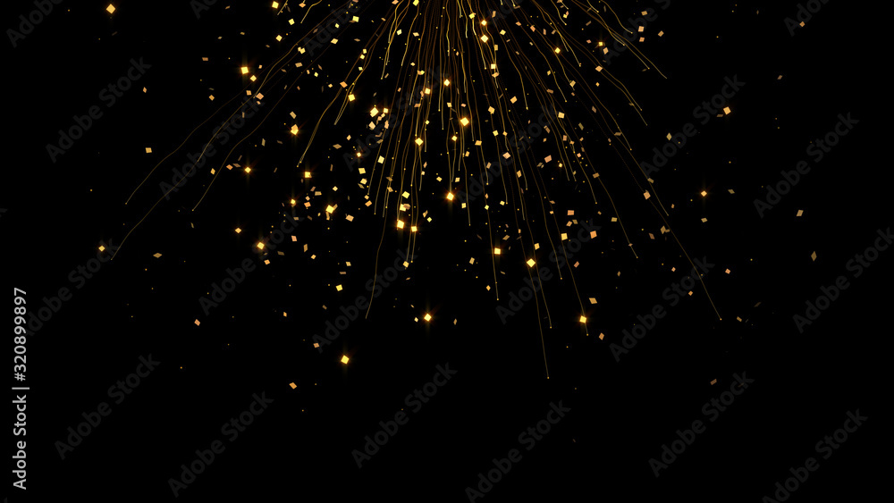 Aufkleber confetti explosion. falling golden particles. isolated on black. exploding firework. gold color.