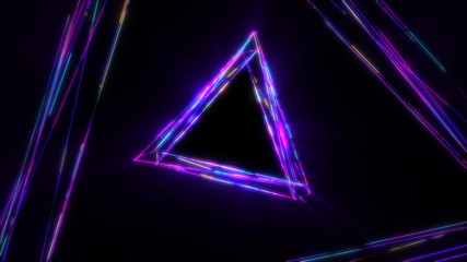 Geometric abstract background. Modern wallpaper. Triangle neon frame.