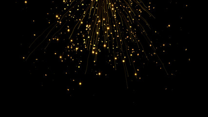 Confetti explosion. Falling golden particles. Isolated on black. Exploding firework. Gold color.