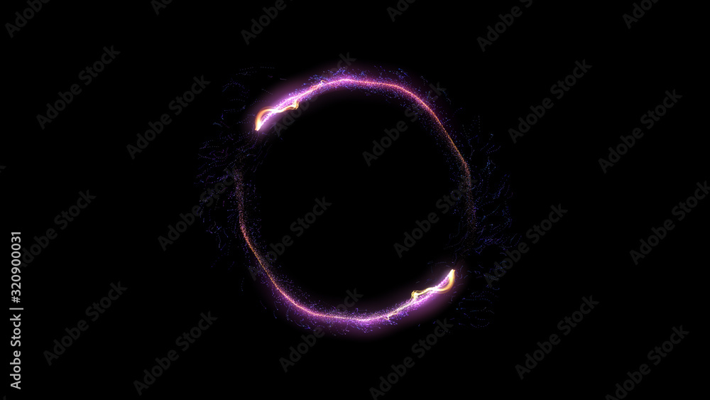 Poster neon circle. round frame background. multiple sparkle swirls. pink color. glowing ring. isolated on 