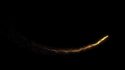 Flight of gold bokeh particles. Magical shimmering light. Merry Christmas golden template.