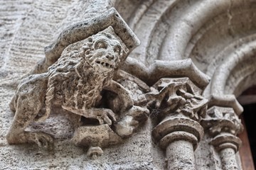 Detail of the Llotja de la Seda (Medieval Silk Exchange), a late Valencian Gothic-style civil building in Valencia, Spain