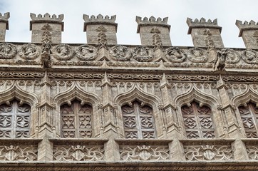 Lonja de la Seda (15th-16th century), UNESCO World Heritage List, Valencia, Spain. Architectural detail of facade