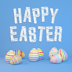 3d render - colorful easter eggs on a blue background