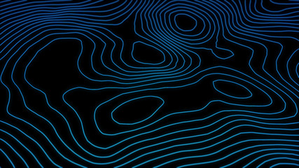 Abstract topographic map background. Concept of geographic map. Wavy lines backdrop. Round swirls. Neon lines. Blue color. - obrazy, fototapety, plakaty
