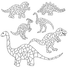 Set of abstract dinosaurs, coloring page