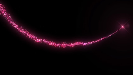 Flight of pink bokeh particles. Magical shimmering light. Isolated on black background.