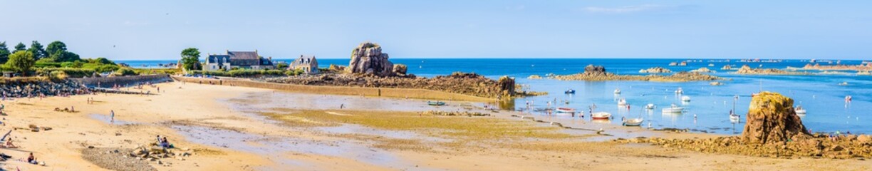 The beach and harbor of Pors Hir in Brittany, France.