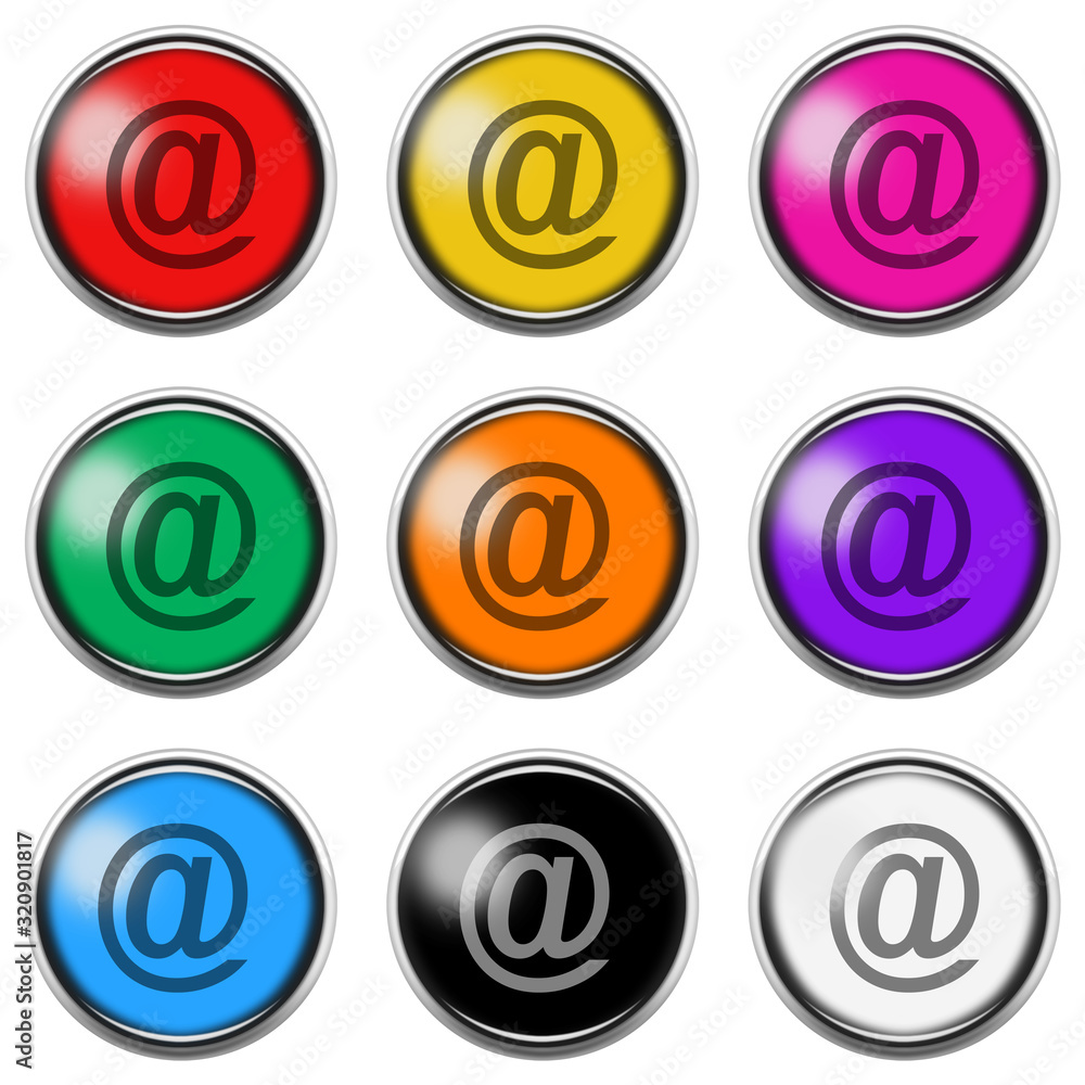 Poster at @ sign button icon set isolated on white with clipping path